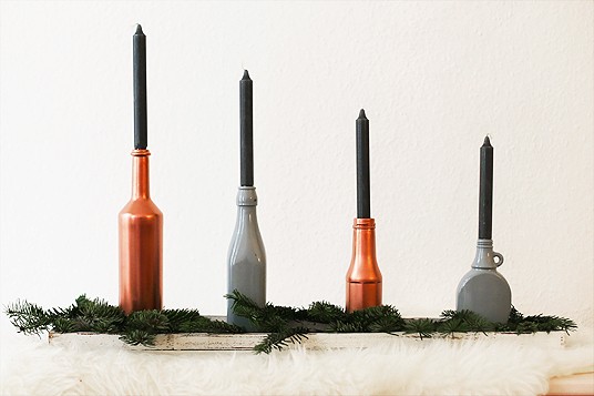 Adventskranz aus alten Flaschen