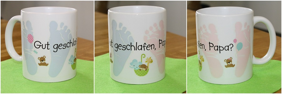 eine bedruckte Tasse von Snapfish mit dem Spruch "Gut geschlafen, Papa?" darauf